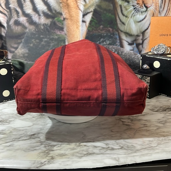 HERMES Fourre Tout Red Canvas Tote / Shopping Bag. In GUC - Picture 7 of 14